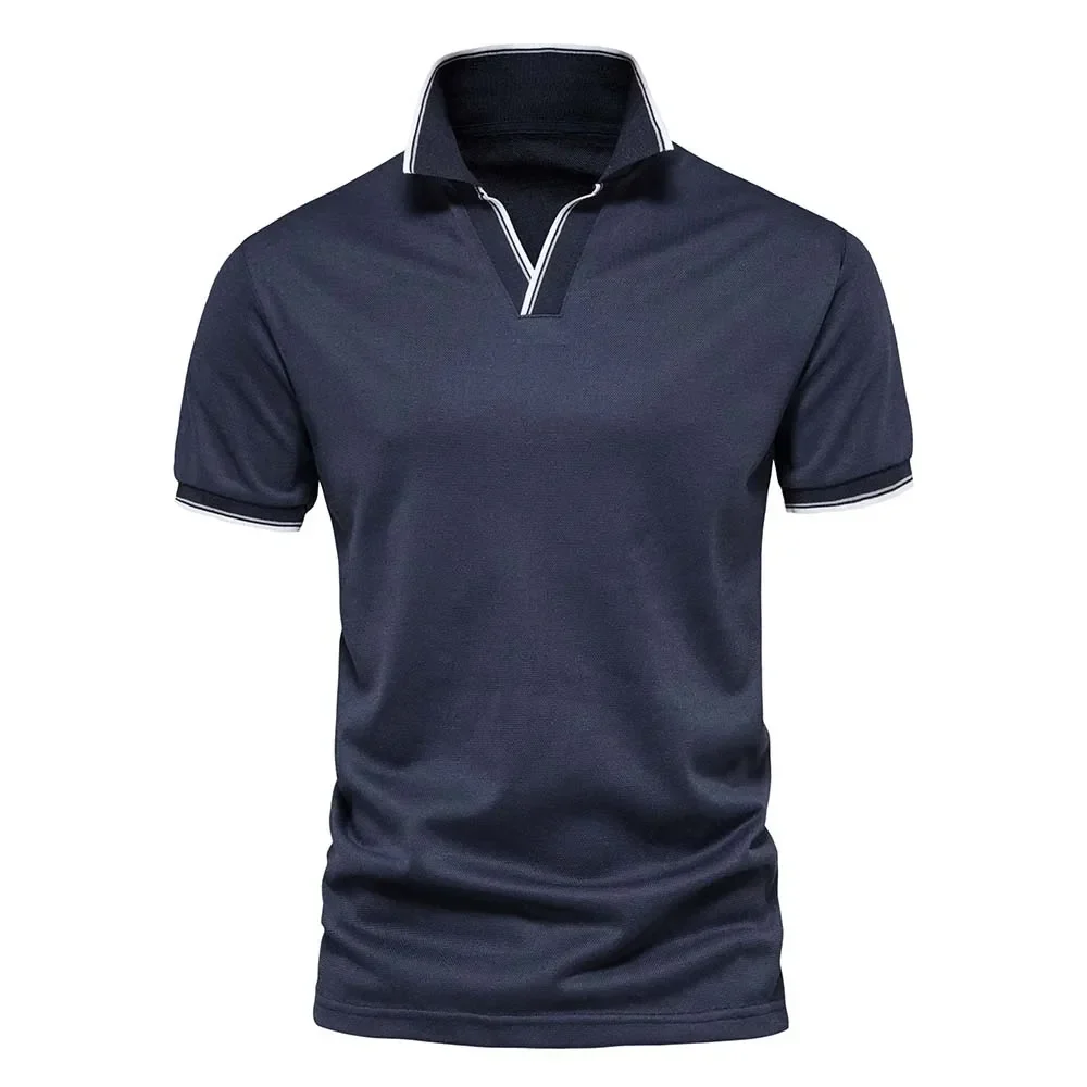 Cotton Blend V-Neck Polo